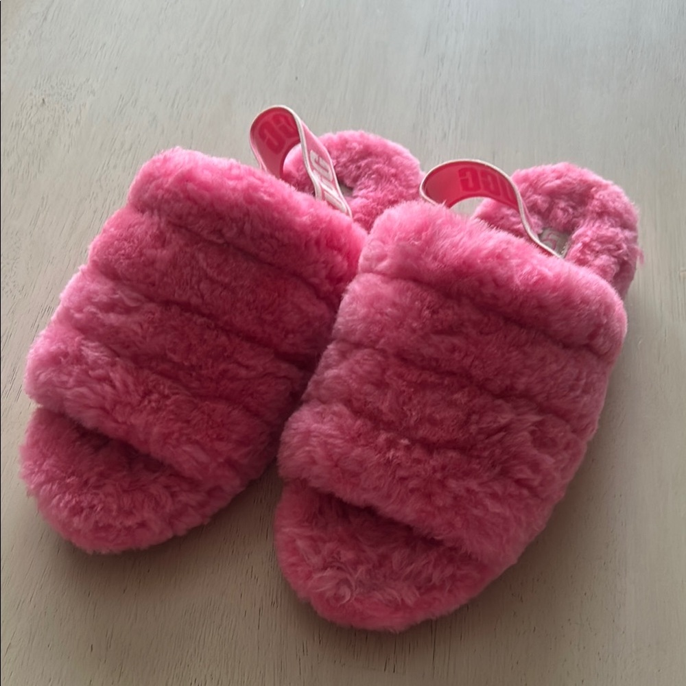 UGG Pink Fluffy Sling Back Slide Slippers Size 9